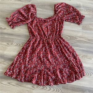Maroon Floral Puff Sleeve Dress | Francesca’s
